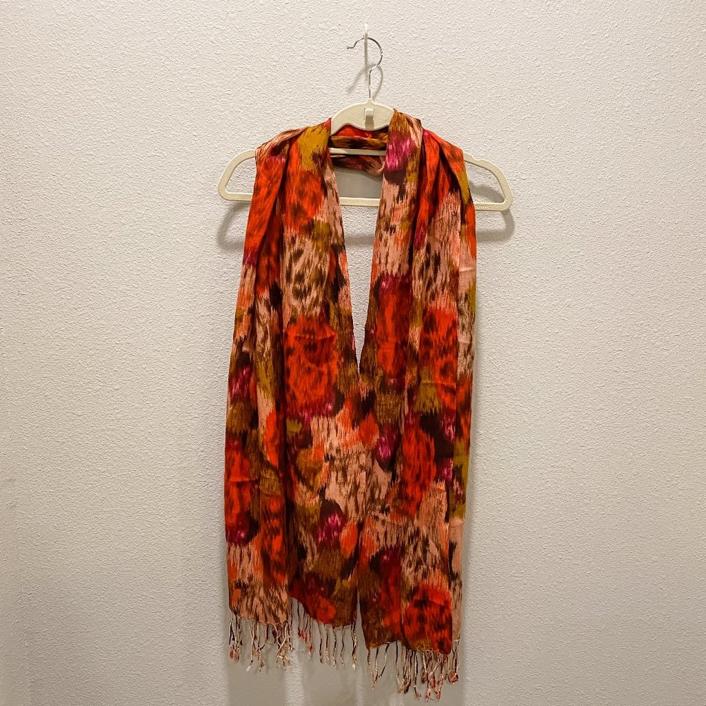 J.CREW Fringe Scarf Orange + Purple Abstract Ikat